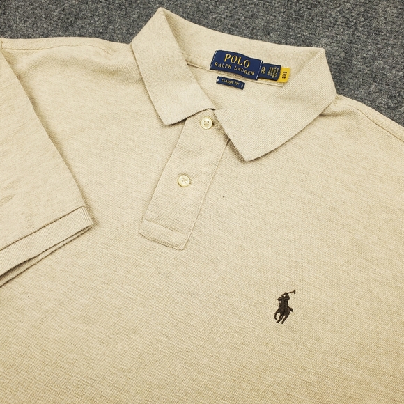 Polo Ralph Lauren Polo Shirt Mens XL Classic Fit Neutral Beige Tan Collared - Picture 8 of 8